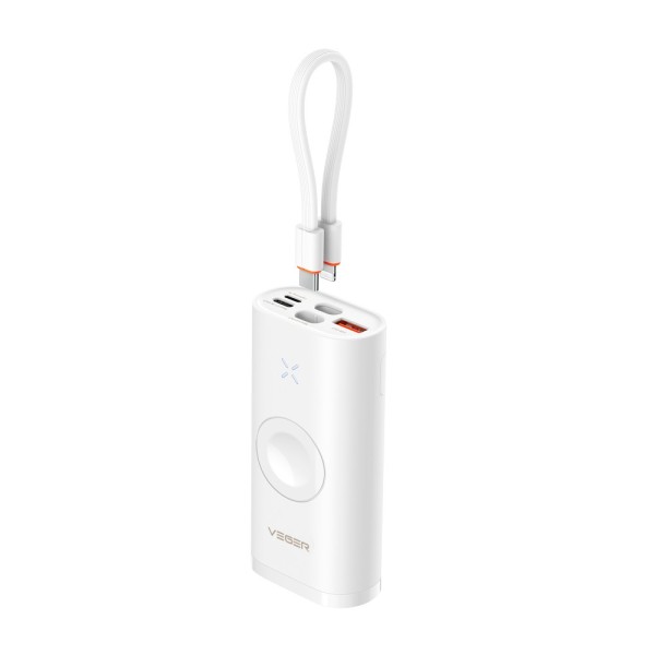 Vger VG-W1162S Mini Bank Mini com carga LED - 10000mAh Capacidade - USB-C, Relâmpago - Sais 2x USB-C, USB-A,