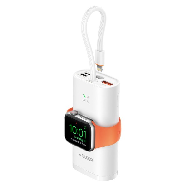 Vger VG-W1162S Mini Bank Mini com carga LED - 10000mAh Capacidade - USB-C, Relâmpago - Sais 2x USB-C, USB-A,