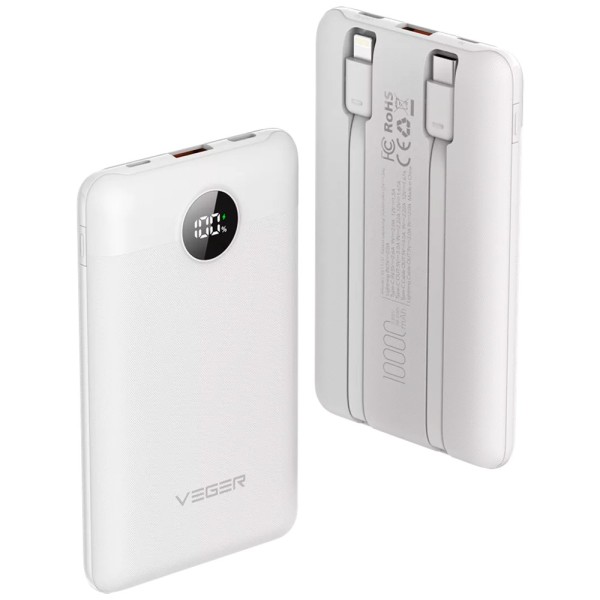 Comprar VEGER VG-W1170-W VEGER Power bank con pantalla LCD - Capacidad 10000mAh - Entradas Lightning, USB-C, Cable USB-C - Salid