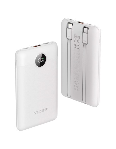 Kaufen VEGER VG-W1170-W VEGER Powerbank mit LCD-Display – Kapazität 10000 mAh – Lightning-, USB-C-Eingänge, USB-C-Kabel – Ausgän
