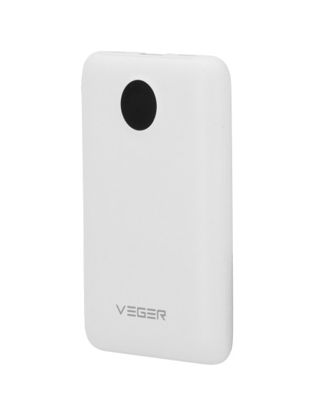 Veger VG-W1170-W Bank de poder veger com tela LCD - Capacidade de 10000mAh - Bilhetes de relâmpago, USB-C, cabo USB-C - USB-A