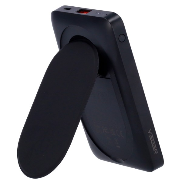 Veger VG-W1175 Veger Power Bank com suporte - 10000mAh Capacidade - Bilhetes de relâmpago, USB-C - USB-A, USB-C e saídas sem fio