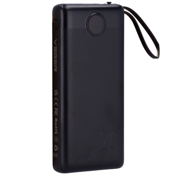 Veger VG-W2059 Veger Power Bank - 20000mah Capacidade - USB-C e USB-A - USB-A - Peles e Cabos incluídos - Cabos 