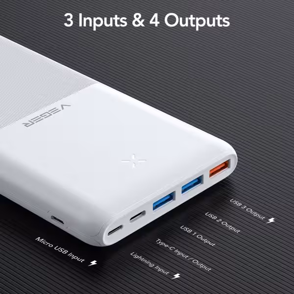 Acheter VEGER VG-W2060 VEGER Batterie externe avec LEDs de charge - Capacité 20000mAh - Entrées USB-C, Micro USB, Lightning - So