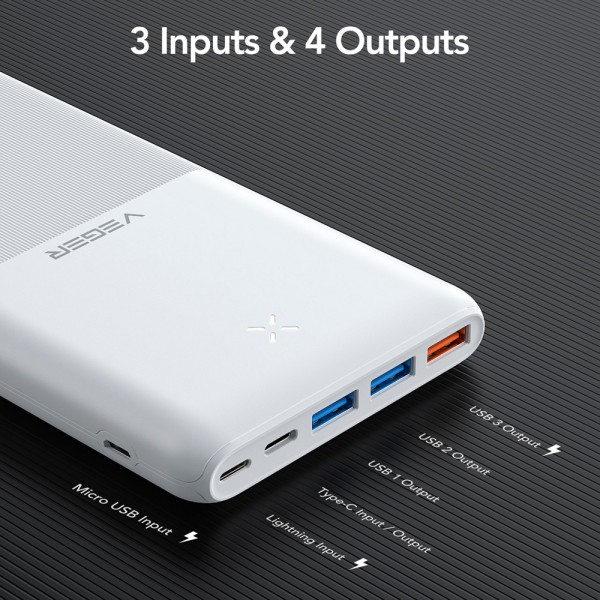 Kaufen VEGER VG-W2060 VEGER Powerbank mit Lade-LEDs – Kapazität 20000 mAh – USB-C-, Micro-USB- und Lightning-Eingänge – Ausgänge