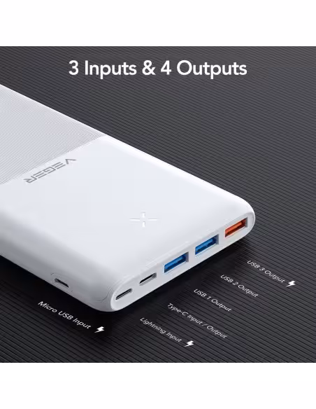 Acheter VEGER VG-W2060 VEGER Batterie externe avec LEDs de charge - Capacité 20000mAh - Entrées USB-C, Micro USB, Lightning - So