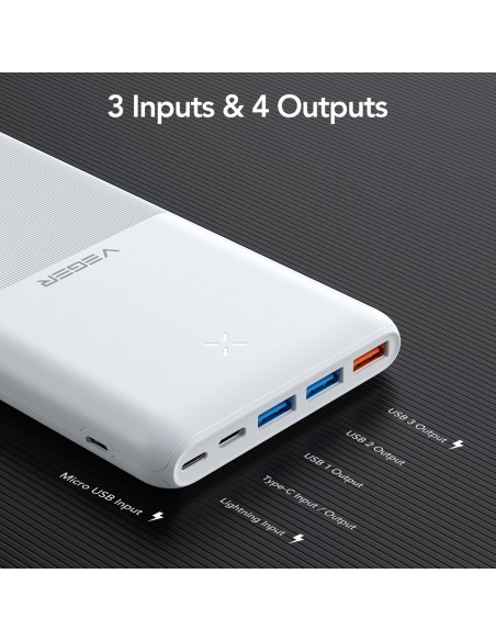 Acquista VEGER VG-W2060 VEGER Power bank con LED di carica - Capacità 20000mAh - Ingressi USB-C, Micro USB, Lightning - Uscite