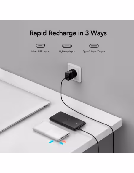 Acheter VEGER VG-W2060 VEGER Batterie externe avec LEDs de charge - Capacité 20000mAh - Entrées USB-C, Micro USB, Lightning - So