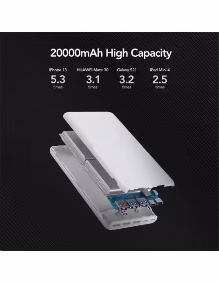 Acheter VEGER VG-W2060 VEGER Batterie externe avec LEDs de charge - Capacité 20000mAh - Entrées USB-C, Micro USB, Lightning - So