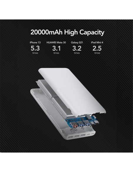 Kaufen VEGER VG-W2060 VEGER Powerbank mit Lade-LEDs – Kapazität 20000 mAh – USB-C-, Micro-USB- und Lightning-Eingänge – Ausgänge