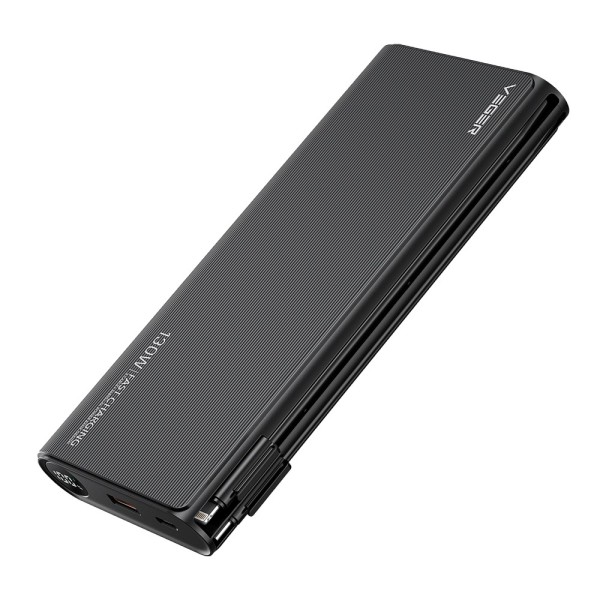 Banco de energia VG-W2503-T130 Veger com tela LCD - Capacidade de 25000mAh - Entradas USB-C e cabos integrados - Saídas USB-C,