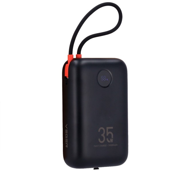 Veger VG-W3018 Veger Power Bank - 30000mAh Capacidade - Entradas USB-C e cabo USB-C - Saídas USB-C, USB-A e Cabos incluídos - 