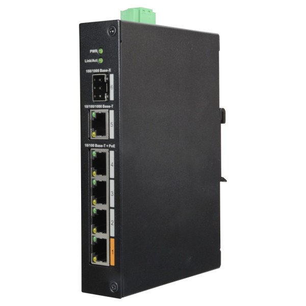 Comprar DAHUA XS-SW0604HIPOE-F-60-DIN Switch PoE X-Security - 4 puertos PoE +1  SFP +1 Uplink Gigabit - Velocidad 10/100/1000 Mb