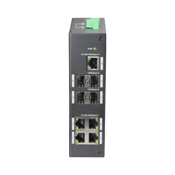 X-Security XS-SW09-GF-DIN Switch X-Security - 5 portas RJ-45 - 4 portas SFP Gigabit - Velocidade 10/100/1000 Mbps - Suporte