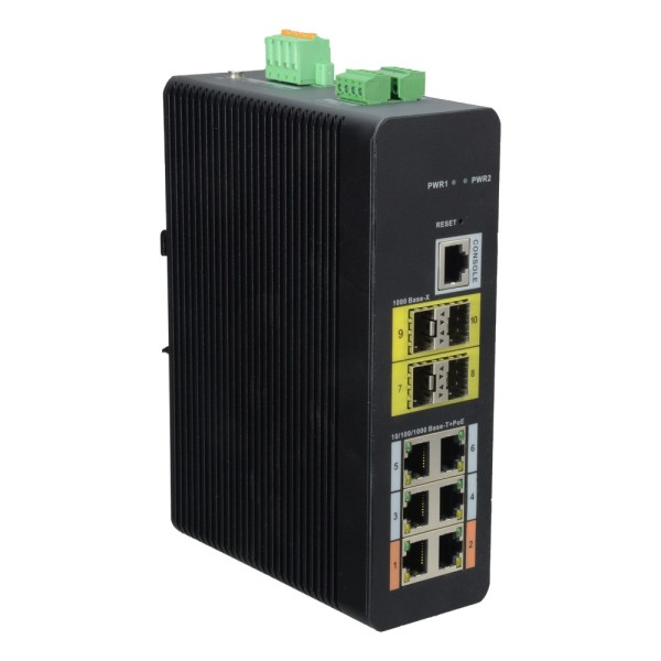 Comprar X-SECURITY XS-SW1006HIPOE-MFG-120-DIN Switch HiPoE X-Security - 6 puertos PoE (RJ45) + 4 puerto Uplink (SFP) - Velocidad