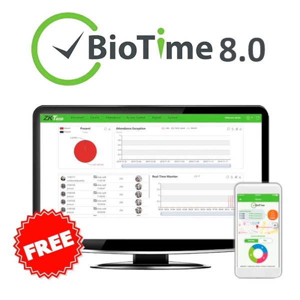 Kaufen ZKTECO ZK-BIOTIME8-2 Softwarelizenz für Zeiterfassung – 2 Geräte / 100 Benutzer / 1 App – Remote-Stempelungen c