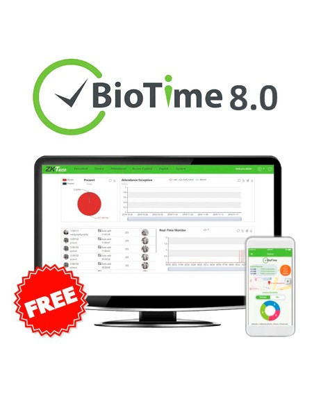 Zkteco ZK-Biotime8-2 Licença de Software Controle de presença - 2 Dispositivos / 100 usuários / 1 APP - Sapes remotas com ZK-BI