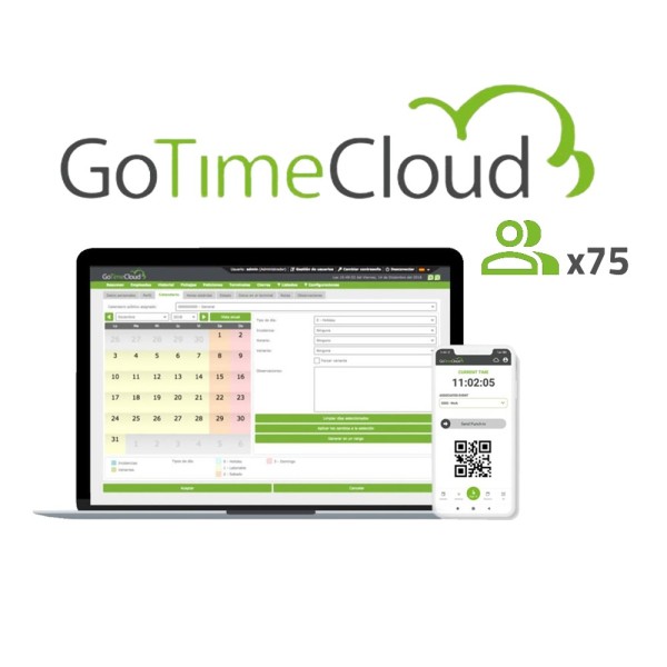 Acheter ZKTECO ZK-GOTIMECLOUD-75 Licence cloud de contrôle de présence - 75 utilisateurs / 75 applications incluses - Pointages 