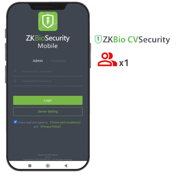 Acheter ZKTECO ZK-SOF-BIOCV-MBAPP-1ACC Licence APP de ZKBio CVSecurity - Capacité : 1 administrateur - Gestion des utilisateurs 