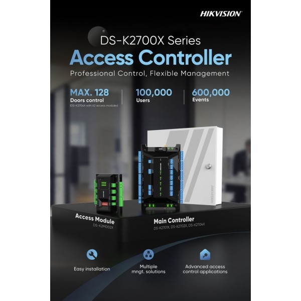 Controle de Acesso à Hikvision Hik-Acc-267 DS-K2702X Access Controller para 2 portas com caixa e fonte