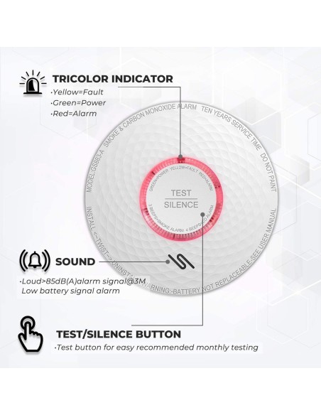 BYSECUR BYSECUR-102 GS883 - um detector de resumo auto-combinado e bateria de lítio de CO