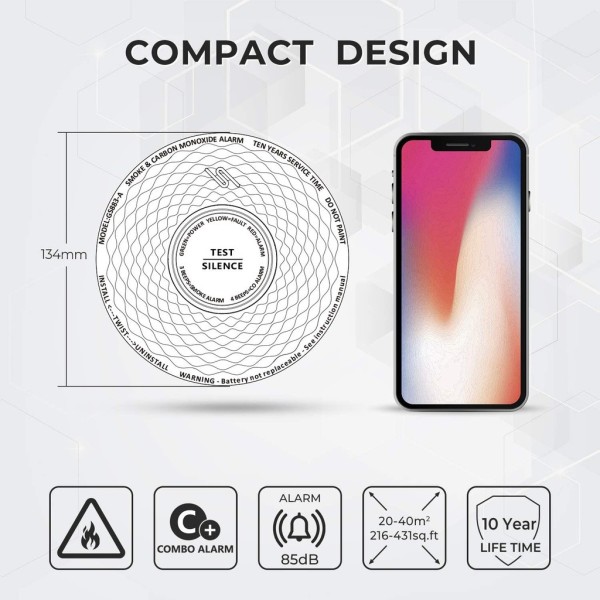 BYSECUR BYSECUR-102 GS883 - um detector de resumo auto-combinado e bateria de lítio de CO
