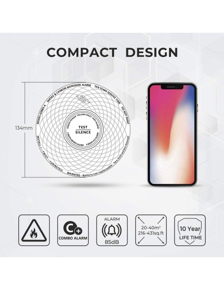 Comprar BYSECUR BYSECUR-102 Detector autónomo combinado de humo y CO Batería de Litio GS883-A