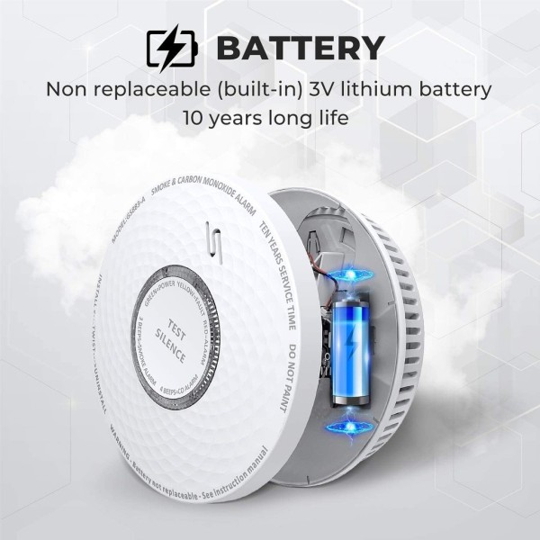 BYSECUR BYSECUR-102 GS883 - um detector de resumo auto-combinado e bateria de lítio de CO