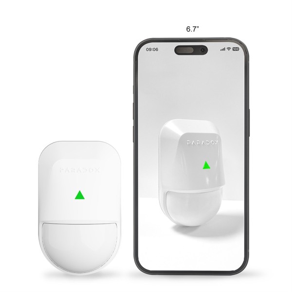 Paradoxo Paradoxo-254 PMD5M-P8U Detector PIR Sem Fio Bidirecional Supercompacto Duplo Elemento Óptico Único para Interiores. 