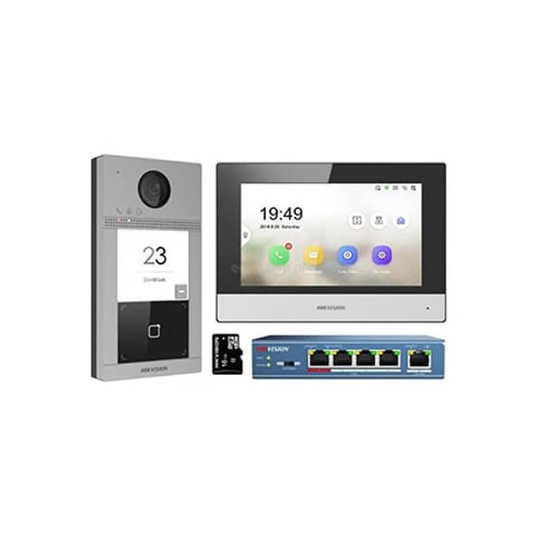 Comprar HIKVISION INTERCOM HIK-INTERCOM-186 Kit de videoportero IP residencial Placa exterior Monitor switch PoE  4 puertos Micr