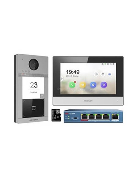 Acheter HIKVISION INTERCOM HIK-INTERCOM-186 Kit de vidéophone IP résidentiel Platine extérieure Moniteur switch PoE 4 ports Micr