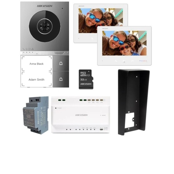 Kaufen HIKVISION INTERCOM HIK-INTERCOM-261 HD-Video-Türsprechanlagen-Set mit 2-Draht-Technik, 2 Monitoren