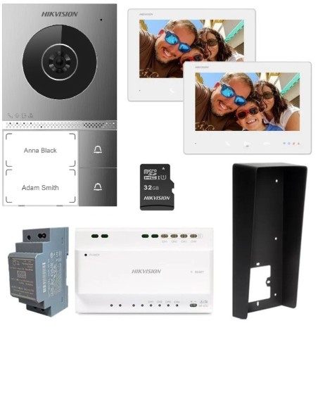 Kaufen HIKVISION INTERCOM HIK-INTERCOM-261 HD-Video-Türsprechanlagen-Set mit 2-Draht-Technik, 2 Monitoren