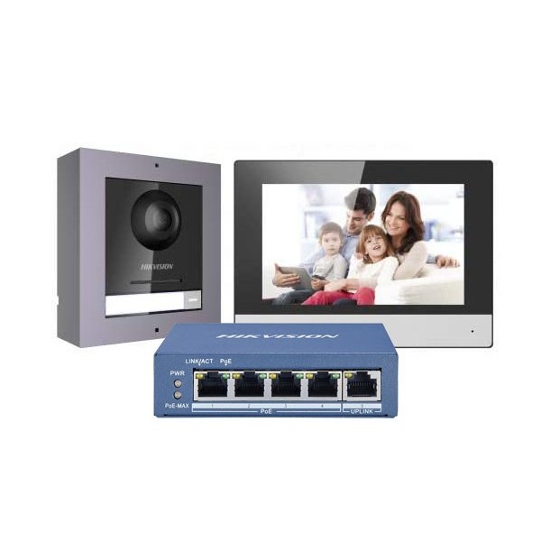 Hikvision Intercom Hik-Intercom-Intercom-26 DS-KIS602 (b) Video Player Kit IP Interior Estação + Estação de Porta + Interruptor 