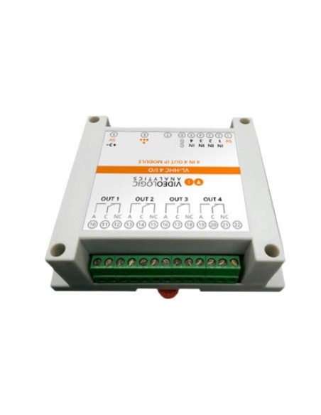 VideoLoNic Videologic 10 VLA-IO4-4 IP Relé Módulo VideoLologic 4 Entradas digitais + 4 Saídas de relé. Inclui alimentador de 5V
