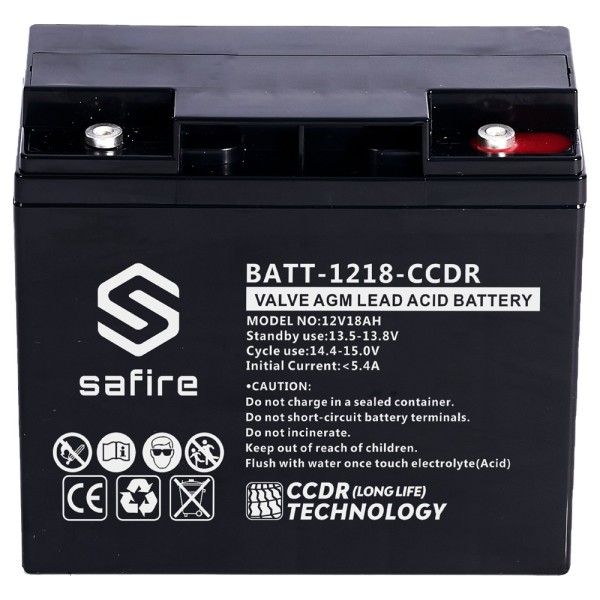 Acheter SAFIRE BATT-1218-CCDR Batterie rechargeable - Technologie plomb-acide AGM - CCDR - Tension 12V - Capacité 18Ah - 167 x 7