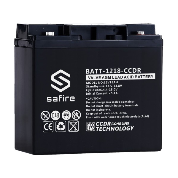Acheter SAFIRE BATT-1218-CCDR Batterie rechargeable - Technologie plomb-acide AGM - CCDR - Tension 12V - Capacité 18Ah - 167 x 7