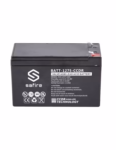 Comprar SAFIRE BATT-1275-CCDR Batería recargable - Tecnología plomo ácido AGM - CCDR - Tensión 12V - Capacidad 7.5Ah - 100 x 65 