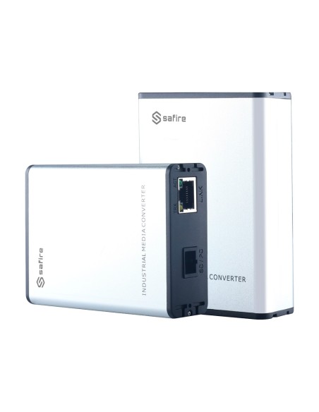 Comprar SAFIRE SF-MC1GE-SC-20KM Safire Kit (2) conversor de medios industrial  - 1x Puerto Ethernet RJ45 - 1x Conector SC Simple
