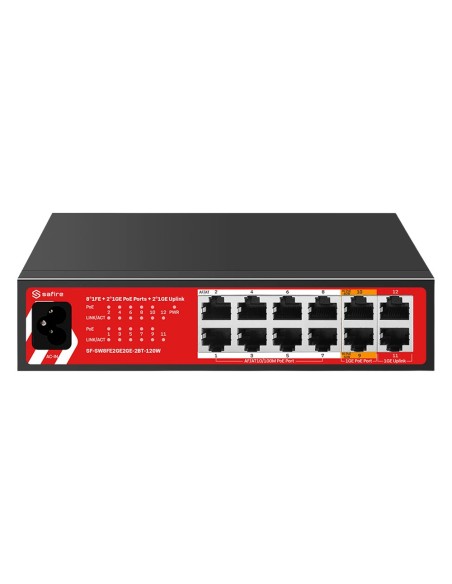 Comprar SAFIRE SF-SW8FE2GE2GE-2BT-120W Safire Switch Hi-PoE - 10 puertos PoE + 2 Uplink RJ45 - 8x10/100Mbps + 4x10/100/1000Mbps 