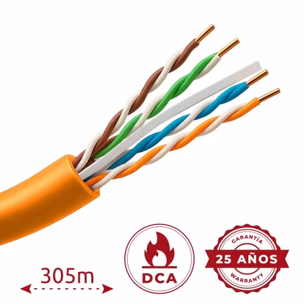 Comprar UNIVIEW UV-UTP6-305-BC-LSZH-DCA-OR Cable UTP rígido libre de halógenos - Categoría 6 - Cumple con 90m Fluke test - Condu