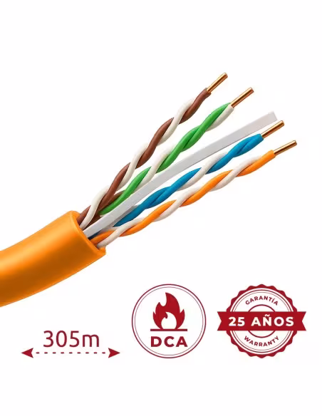 Comprar UNIVIEW UV-UTP6-305-BC-LSZH-DCA-OR Cable UTP rígido libre de halógenos - Categoría 6 - Cumple con 90m Fluke test - Condu