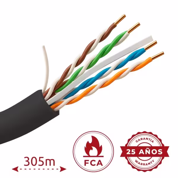 Comprar UNIVIEW UV-UTP6-305-OUTDOOR Cable UTP rigido Uniview - Categoría 6 - Cumple con 90m Fluke test - Conductor CCA 23AWG - R