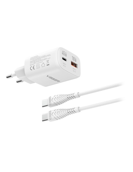 Comprar VEGER VG-TC101-KIT-45W1A1C VEGER - Cargador de pared con cable incluido - Potencia 45W |  Con tecnología GaN - Carga ráp