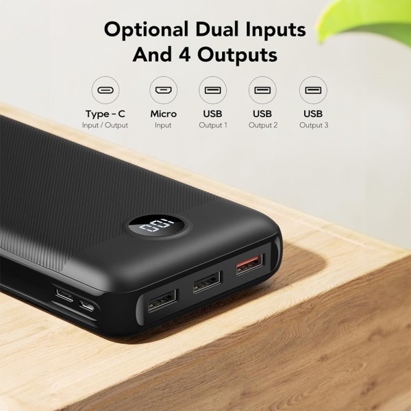 Comprar VEGER VG-W2081 VEGER Power Bank con pantalla LCD - Capacidad 20000mAh - Entradas 2x USB-C - Salidas 2x USB-C y 1x USB-A 