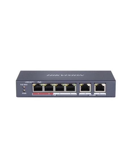 Acquistare HIKVISION BASIC DS-3E0106P-E-M HIKBASIC. Switch PoE+ a 4 porte in rame 10/100 (4 porte PoE+ esteso 300 m) + 2 po