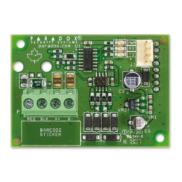 Acheter le convertisseur Plug-IN PARADOX CVT485 RS485. Permet la connexion du PC250 à 300 m du panneau.