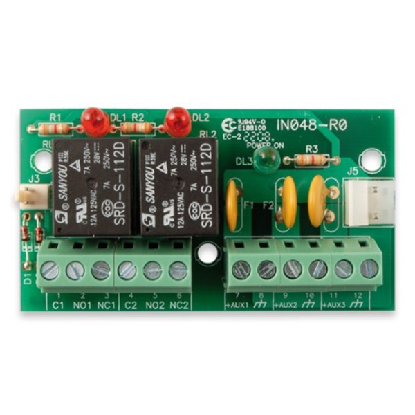 Acquistare INIM AUXREL32 Modulo con 2 uscite a relè e distribuzione dell’alimentazione su 3 uscite da 12V, 1A. Grado 3