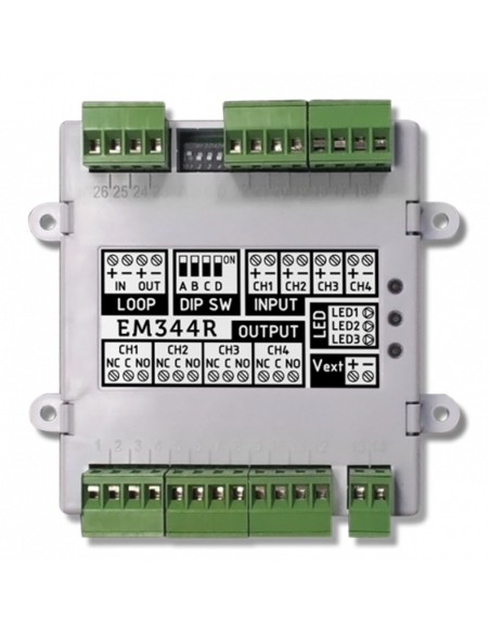 Kaufen INIM EM344R Modul mit 4 Eingängen (2 als konventionelle Zone konfigurierbar) und 4 Relaisausgängen, mit Isolator