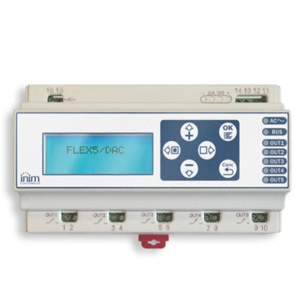Acquistare INIM FLEX5-DAC Modulo espansore di uscite 230V. Permette di controllare carichi domestici. Regolazione dell’intensità